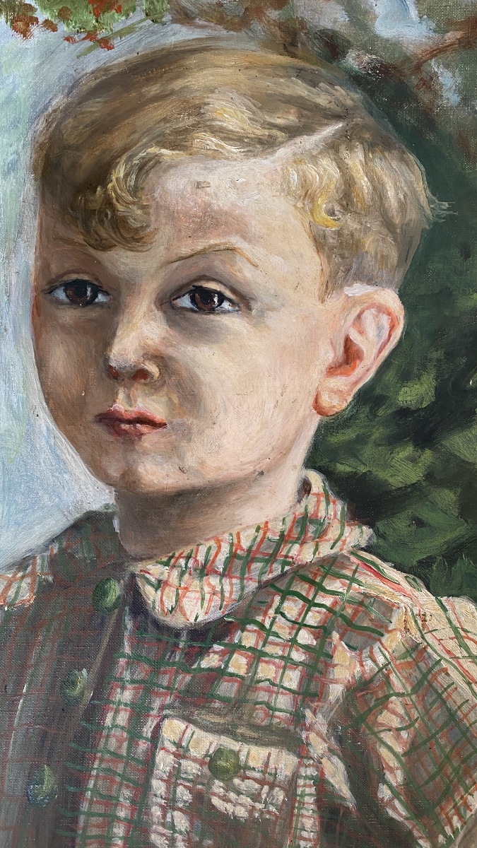 Portrait d’un jeune garçon. Huile sur toile. Ecole française milieu XXème. -photo-2