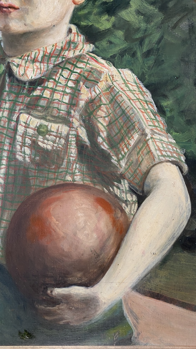 Portrait d’un jeune garçon. Huile sur toile. Ecole française milieu XXème. -photo-4