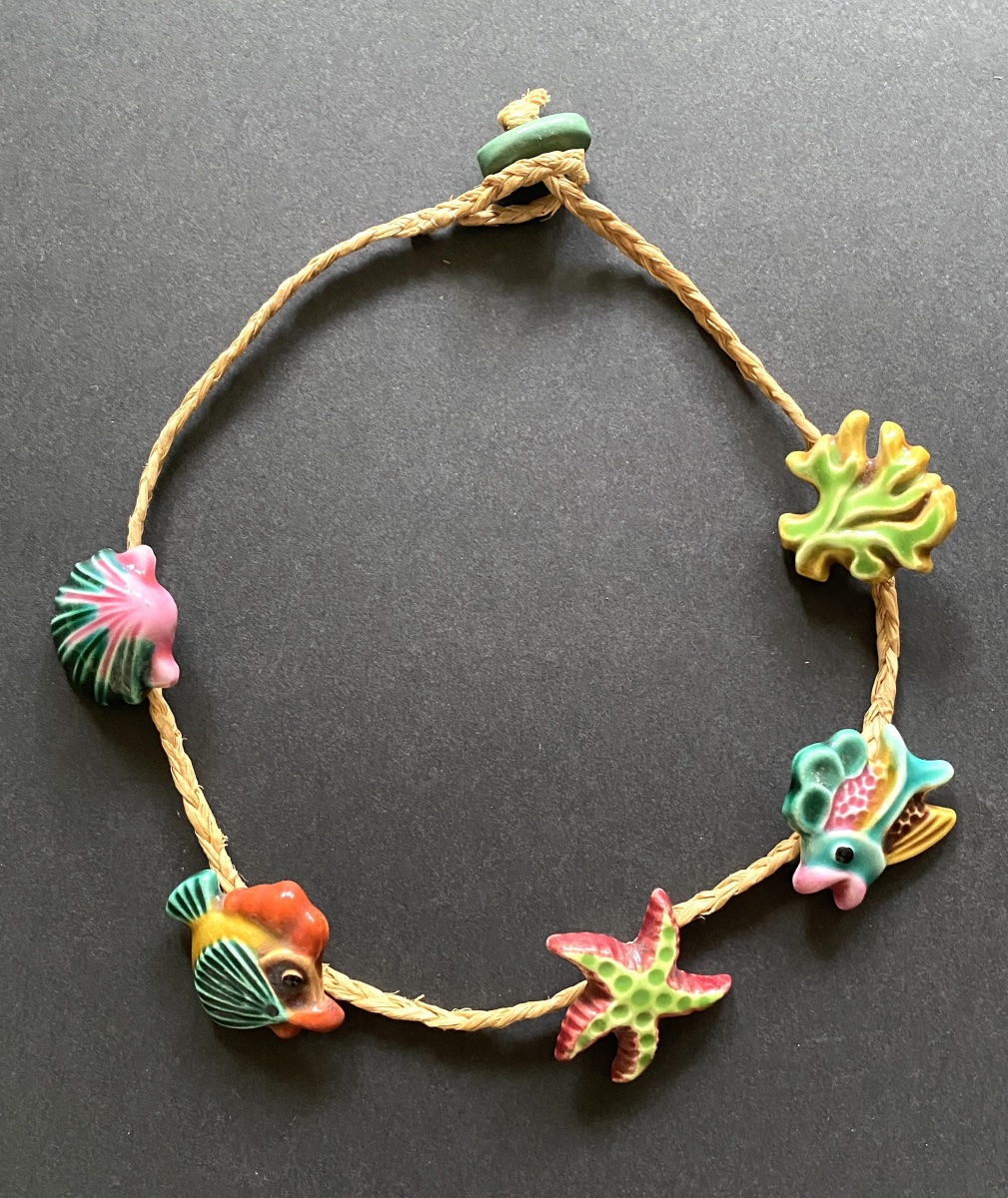 Vallauris, 1950s–1960s. Necklace With Glazed Ceramic Pendants. Nautical Theme. 