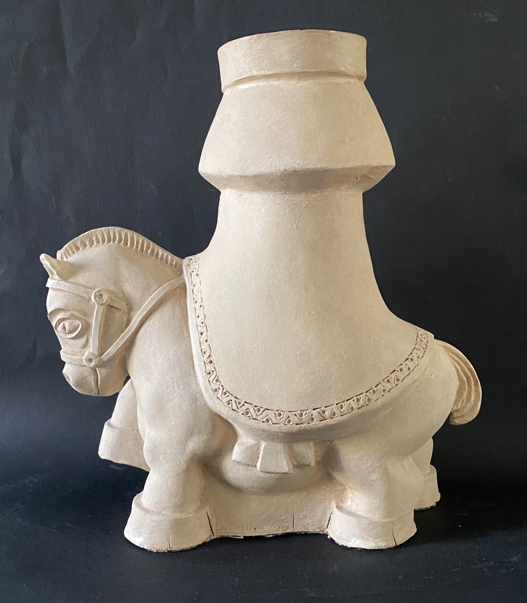 Mario Frascaroli. « Cavalier». Sculpture en terre cuite milieu XXème. -photo-4