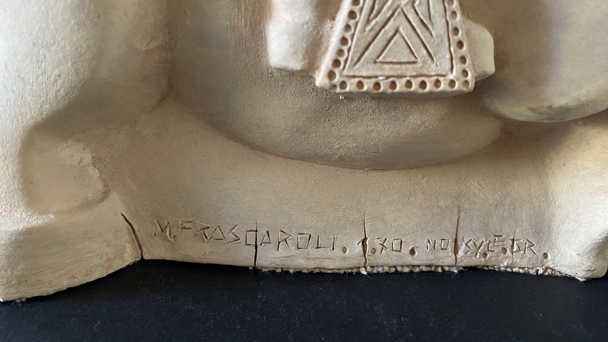 Mario Frascaroli. « Cavalier». Sculpture en terre cuite milieu XXème. -photo-2