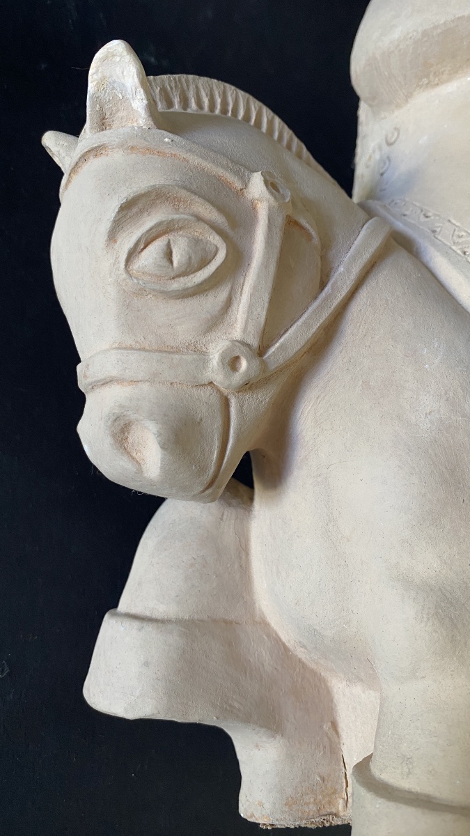 Mario Frascaroli. « Cavalier». Sculpture en terre cuite milieu XXème. -photo-5
