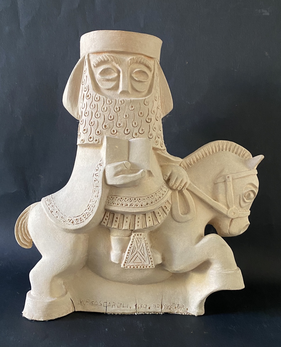 Mario Frascaroli. « Cavalier». Sculpture en terre cuite milieu XXème. 