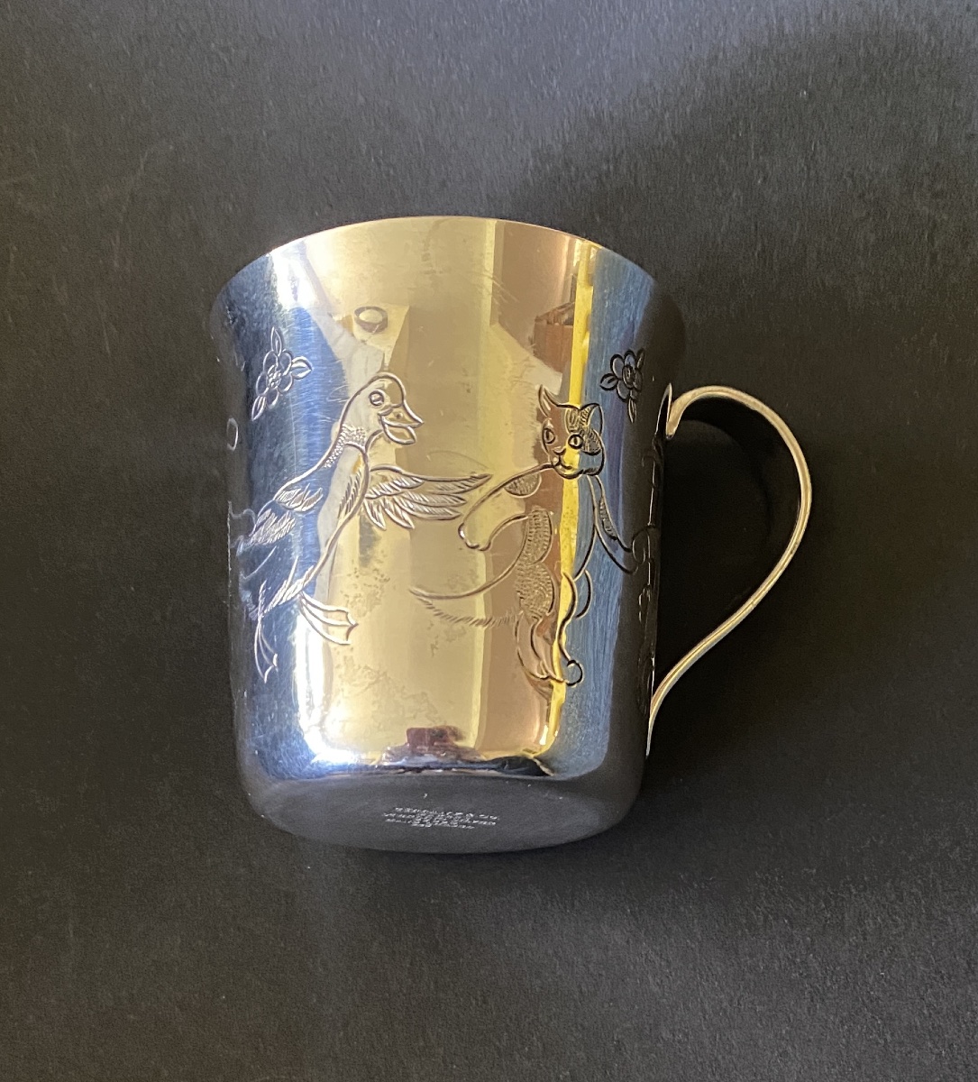 Tiffany & Co. New York. Solid Silver Children's Cup. Hand-engraved Animal Design. -photo-3