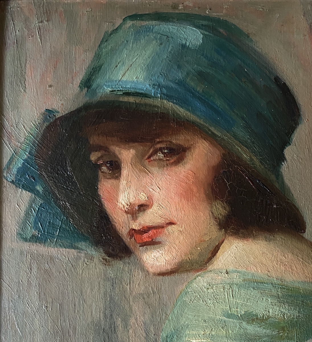 Augusta Lafitau. Art Deco Portrait Of An Elegant Young Woman. Oil On Cardboard, Early 20th Century.  -photo-2