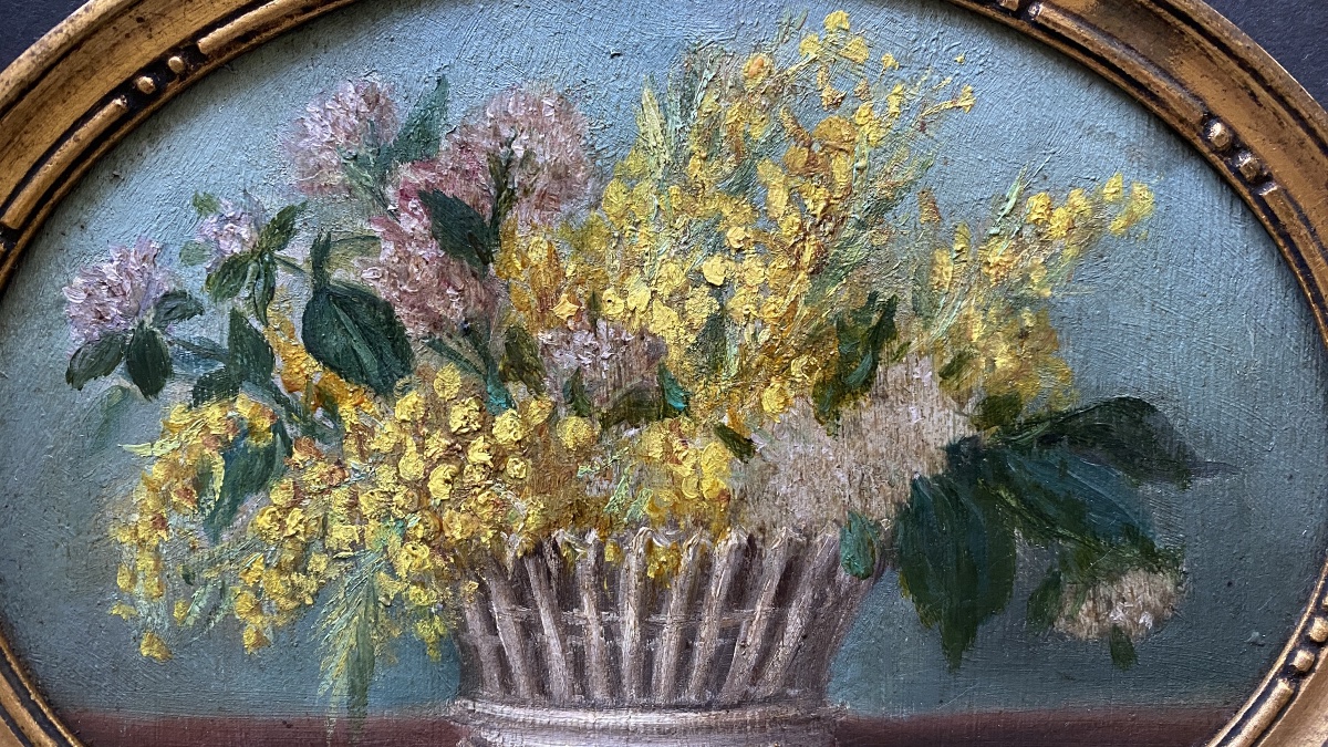 Victoria Lapeyre. Bouquet Of Flowers. Framed Oil On Wood. Late 19th Century. Early 20th Century-photo-2