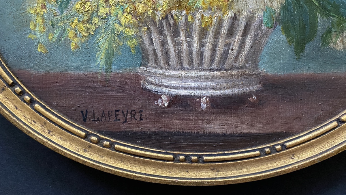 Victoria Lapeyre. Bouquet Of Flowers. Framed Oil On Wood. Late 19th Century. Early 20th Century-photo-3