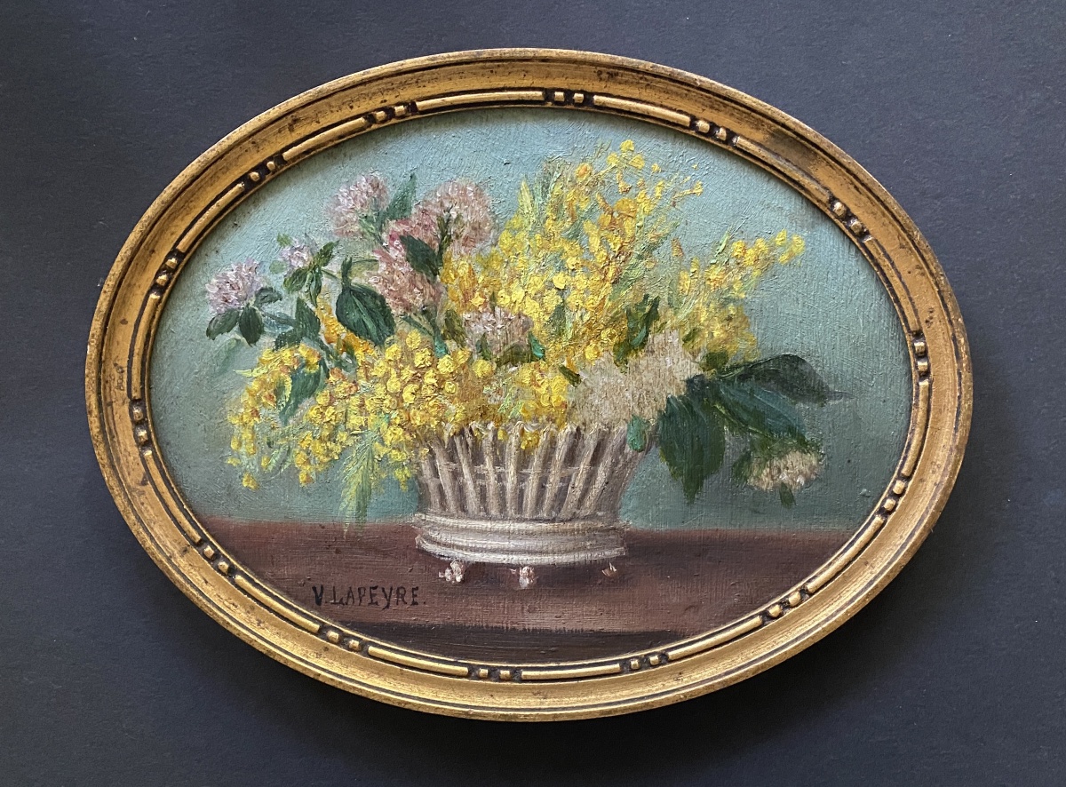 Victoria Lapeyre. Bouquet Of Flowers. Framed Oil On Wood. Late 19th Century. Early 20th Century