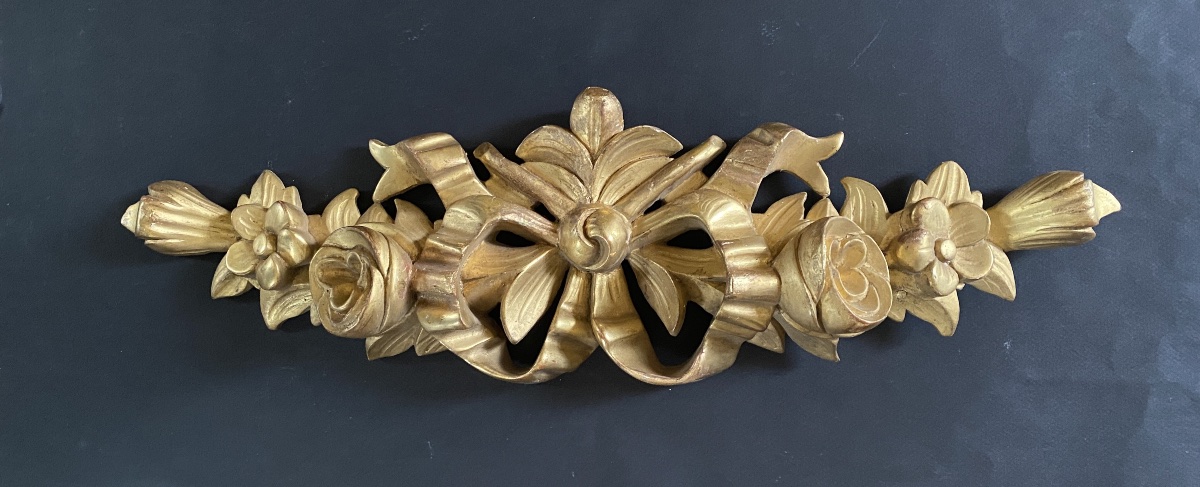 19th-century Carved And Gilded Wood. Flowers And A Knotted Ribbon In The Louis XVI Style.-photo-2