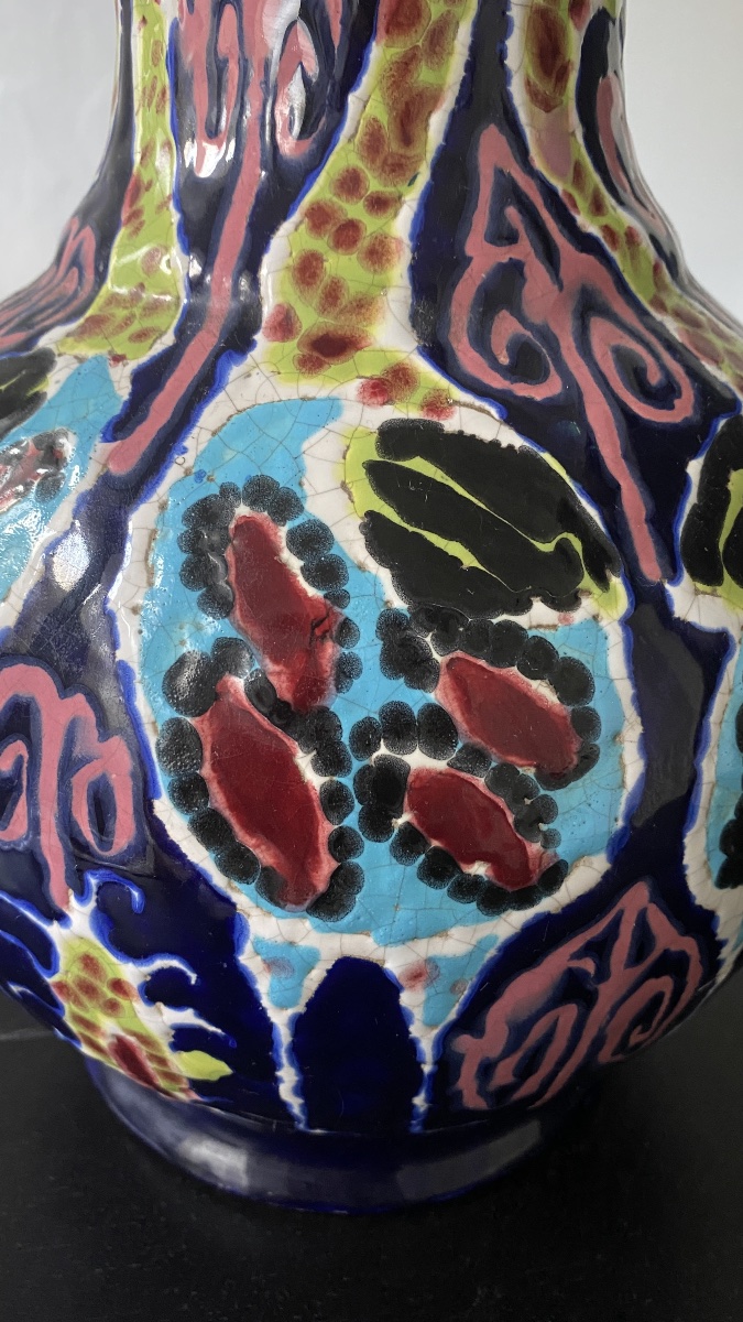 Marc Giger. Sucy-en-brie. Large Ceramic Vase From The Mid-20th Century. Glazed Decoration.-photo-4