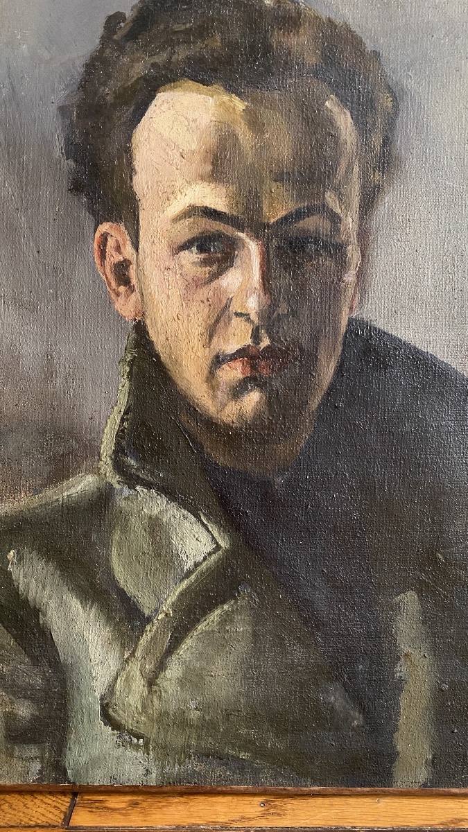 Portrait d’un jeune homme. Huile sur toile. Ecole française milieu XXème. -photo-2