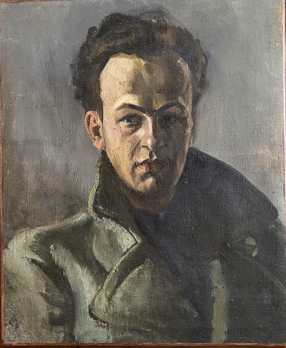 Portrait d’un jeune homme. Huile sur toile. Ecole française milieu XXème. 