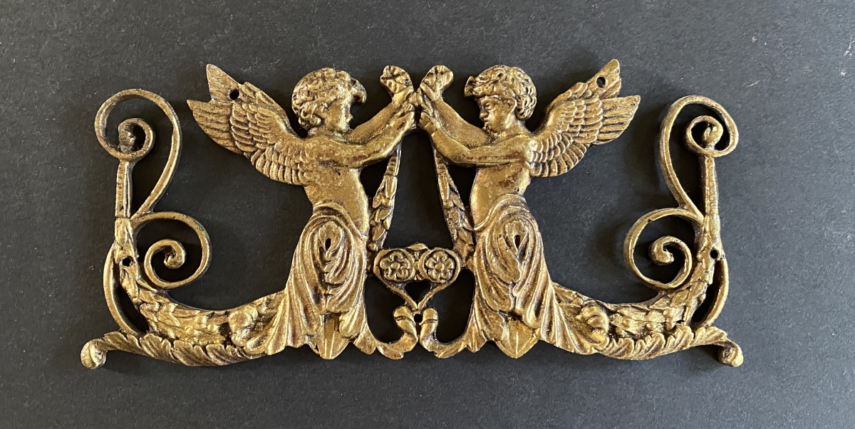19th-century Ornamental Bronze. Cherubs, Flowers, And Spirals. 