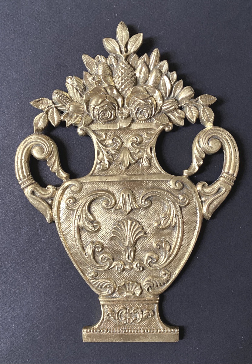 Pair Of Decorative Plaques. 19th-century Bronze Bas-relief. Vases With Flowers.-photo-3