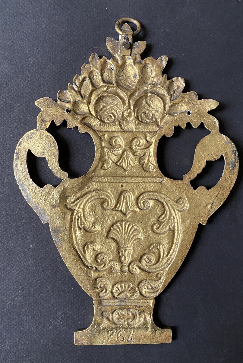 Pair Of Decorative Plaques. 19th-century Bronze Bas-relief. Vases With Flowers.-photo-1