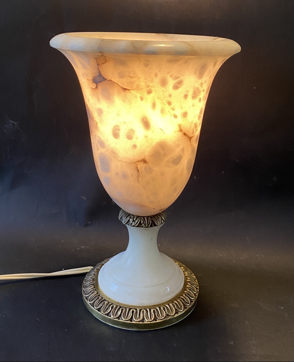 Alabaster And Bronze Table Lamp. France, Mid-20th Century. -photo-4