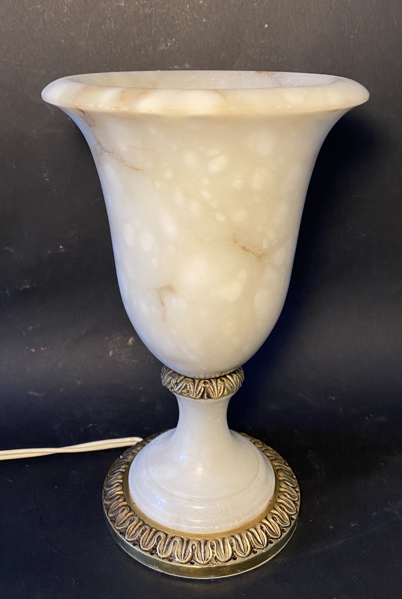 Alabaster And Bronze Table Lamp. France, Mid-20th Century. -photo-3