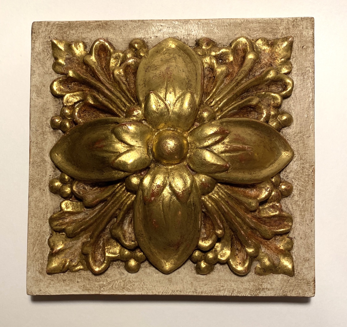 Pair Of Ornaments. Carved Wood Gilded With Gold Leaf. Floral Design In Relief. Mid-20th.-photo-1