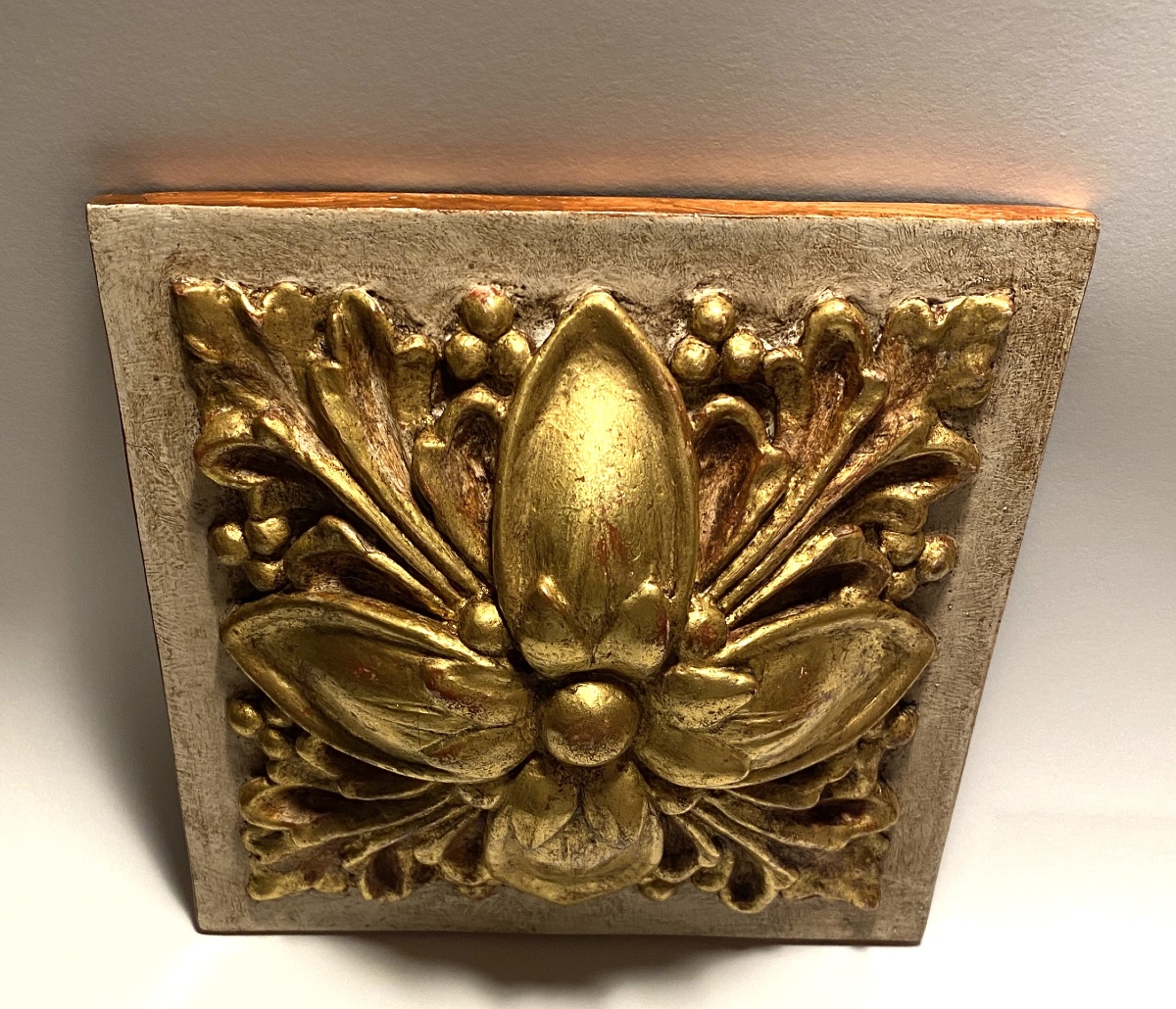 Pair Of Ornaments. Carved Wood Gilded With Gold Leaf. Floral Design In Relief. Mid-20th.-photo-6