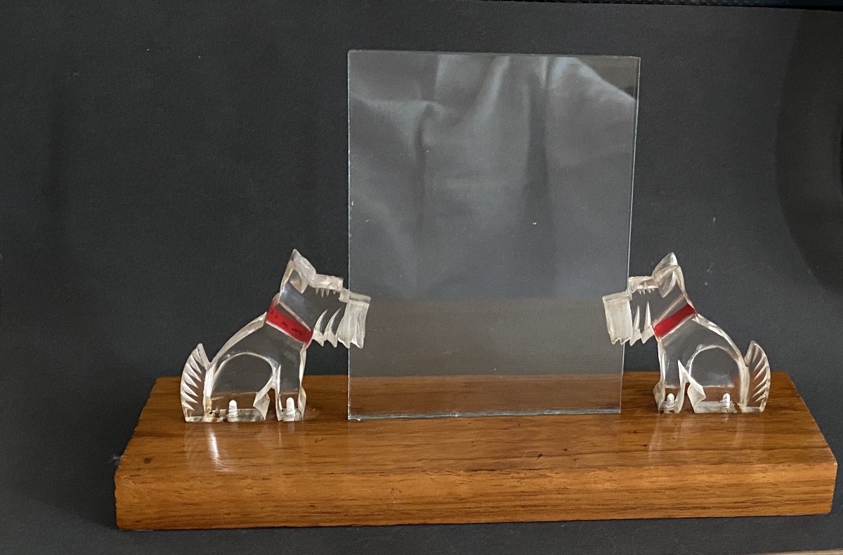 Art Deco Photo Frame. Scottish Terriers (scotties) Made Of Plexiglas On A Wooden Base. -photo-3