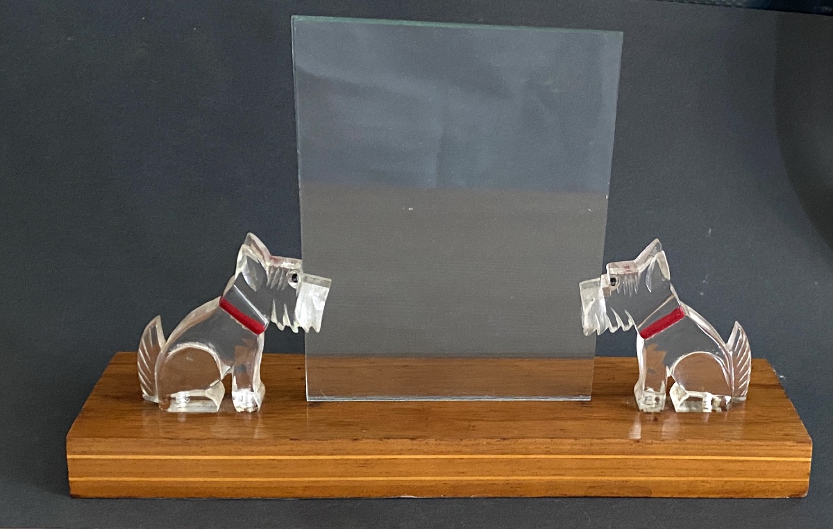 Art Deco Photo Frame. Scottish Terriers (scotties) Made Of Plexiglas On A Wooden Base. 