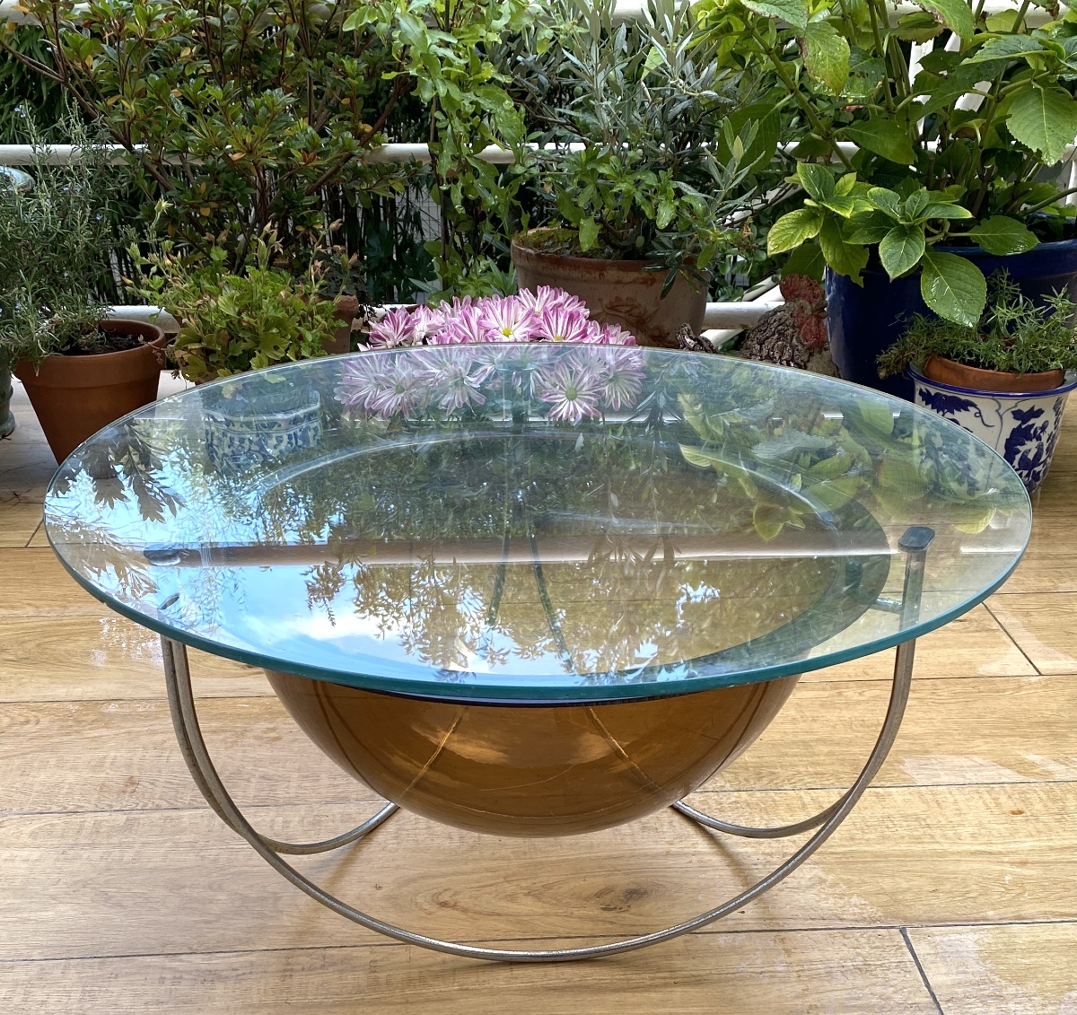 Xavier Dumont. Coffee Table From The 1960s/1970s. Chrome-plated Steel, Glass, And Plexiglas. 