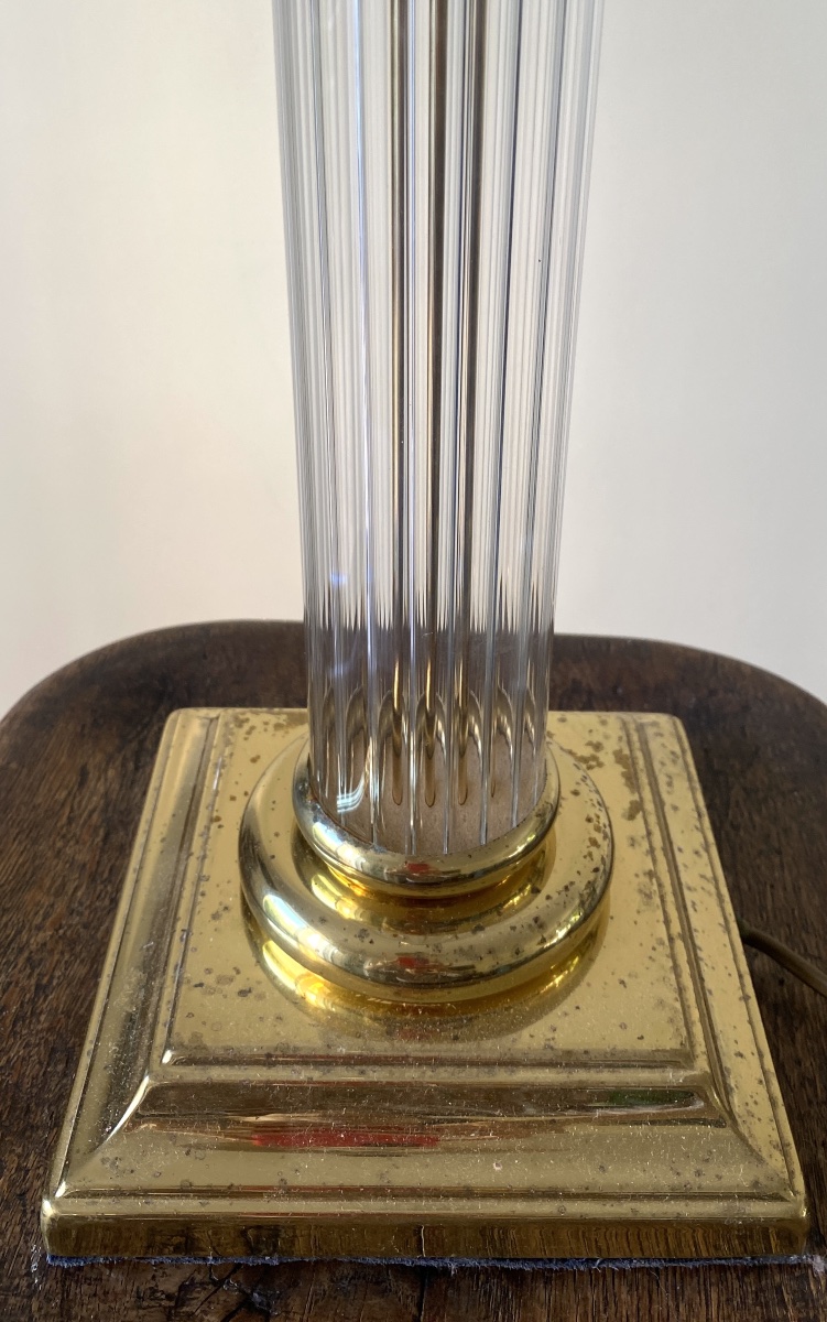 Maison Le Dauphin. Lamp Base Made Of Fluted Glass And Brass. 1970s.-photo-2