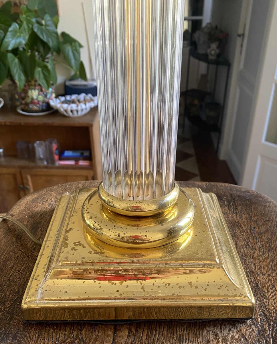 Maison Le Dauphin. Lamp Base Made Of Fluted Glass And Brass. 1970s.-photo-3