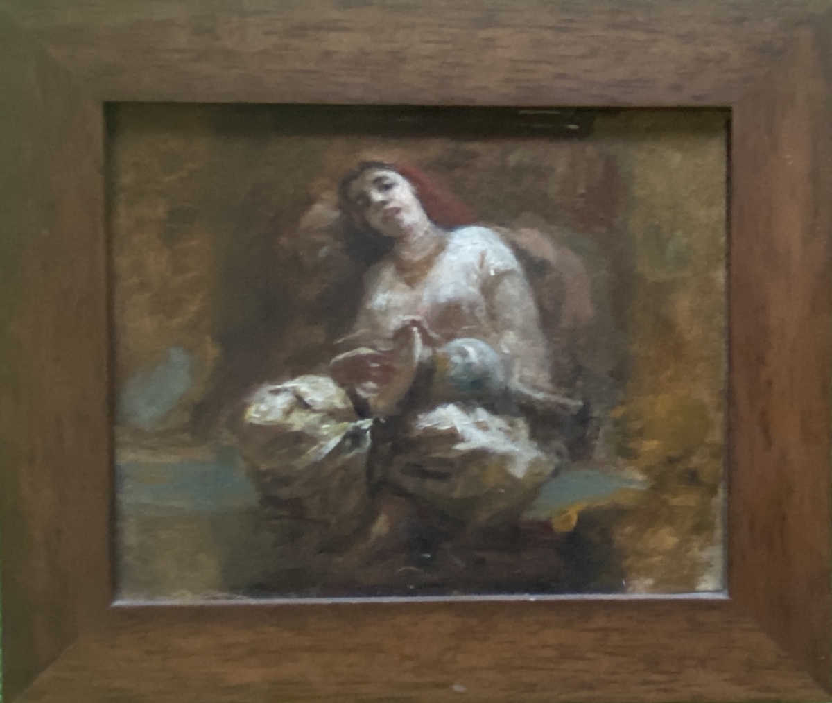 Young Eastern Woman Playing The Darbouka. Oil On Cardboard, 19th Century. Study After Ch. Landelle. -photo-2