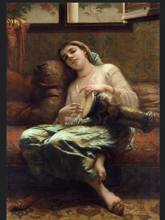 Young Eastern Woman Playing The Darbouka. Oil On Cardboard, 19th Century. Study After Ch. Landelle. -photo-4