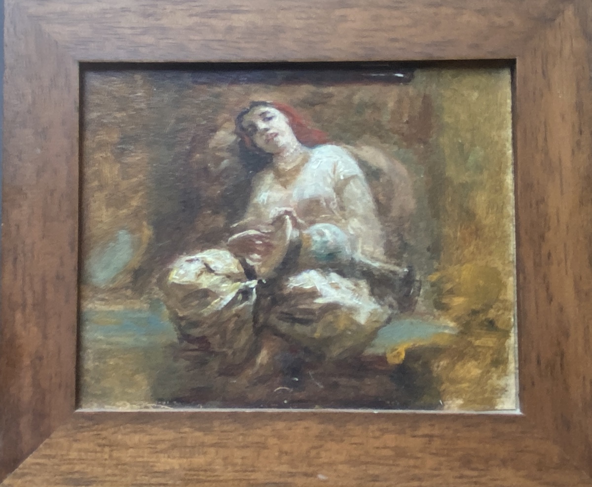 Young Eastern Woman Playing The Darbouka. Oil On Cardboard, 19th Century. Study After Ch. Landelle. 