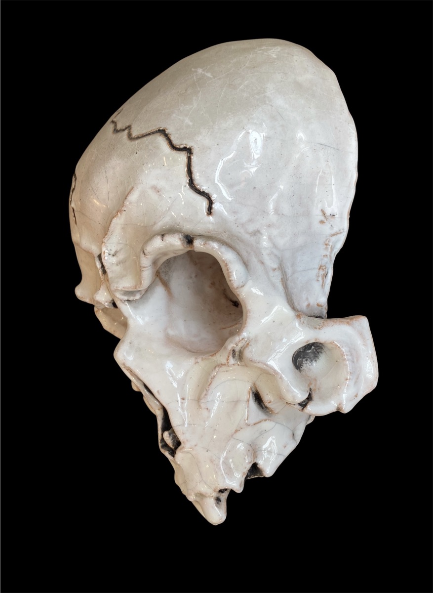 Vanity. Memento Mori. Skull. Glazed Terracotta, 20th Century. -photo-2