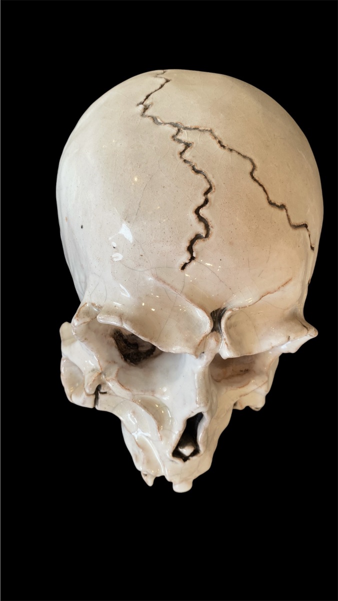 Vanity. Memento Mori. Skull. Glazed Terracotta, 20th Century. -photo-4