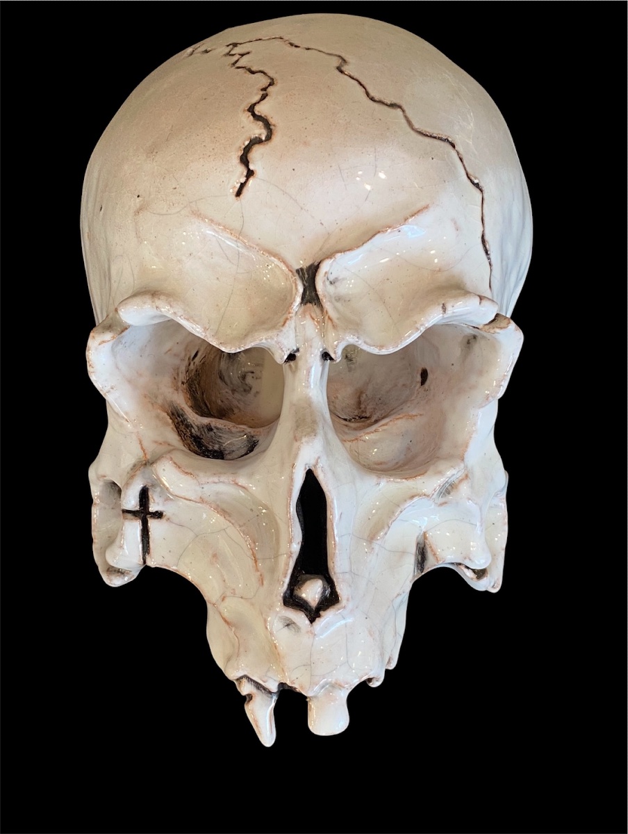 Vanity. Memento Mori. Skull. Glazed Terracotta, 20th Century. 