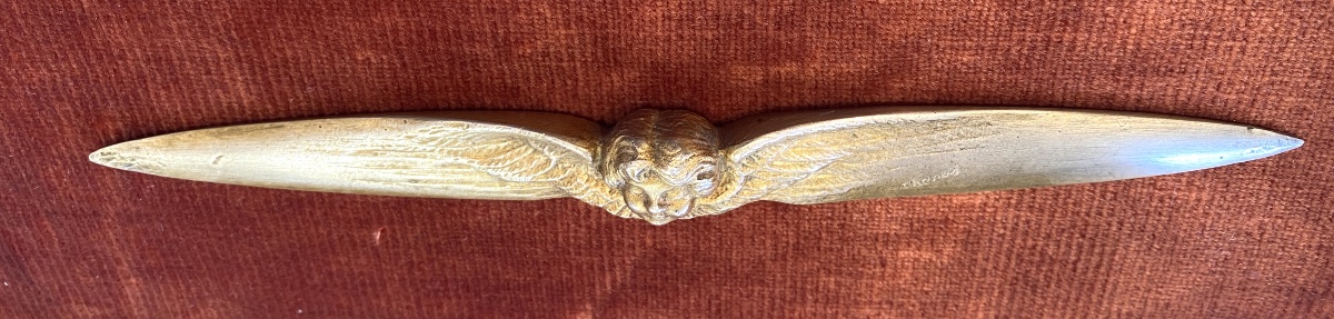 G. A. Chenus. Coupe papier en bronze fin XIXème/ début XXème. Tête d’angelot ailée. -photo-2