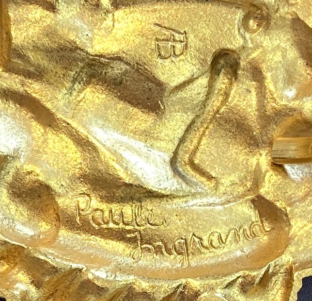 Paule Ingrand And Arthus Bertrand. Gold-plated Brass Pendant. St. Michael Slaying The Dragon. -photo-4
