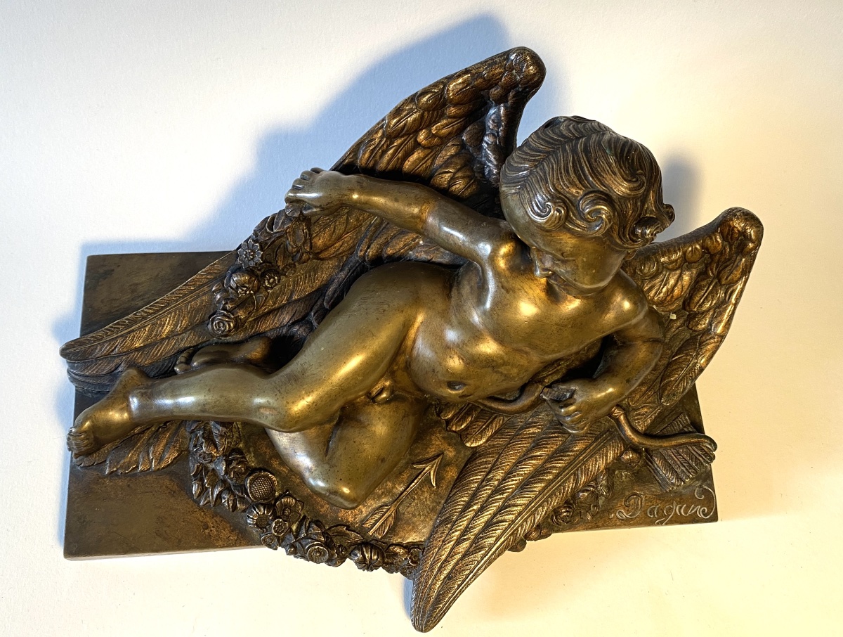 Cupid, Eros, Angel At Rest. 19th-century Bronze.-photo-2