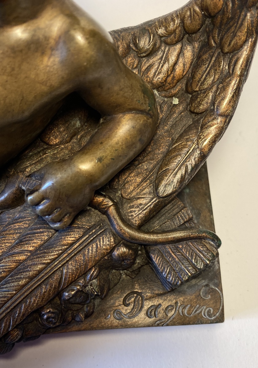 Cupid, Eros, Angel At Rest. 19th-century Bronze.-photo-4