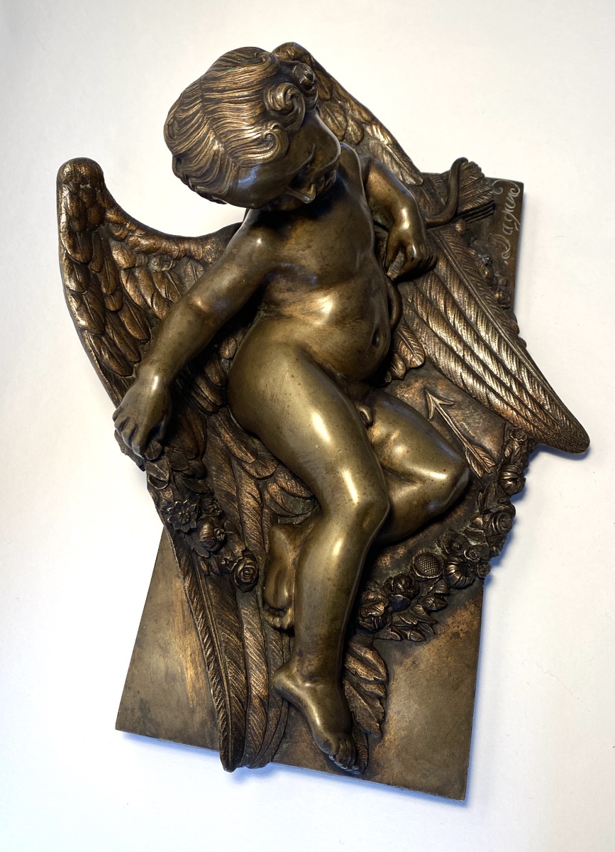 Cupid, Eros, Angel At Rest. 19th-century Bronze.-photo-1