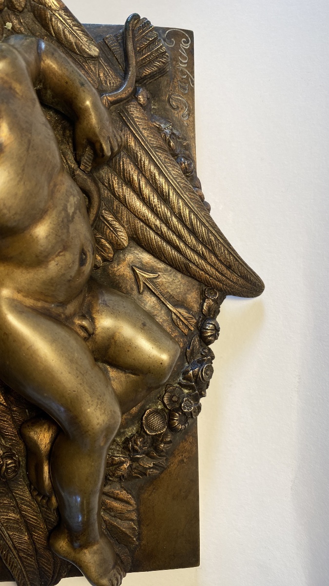 Cupid, Eros, Angel At Rest. 19th-century Bronze.-photo-3