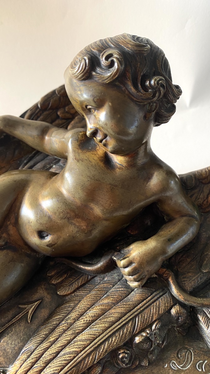 Cupid, Eros, Angel At Rest. 19th-century Bronze.-photo-4
