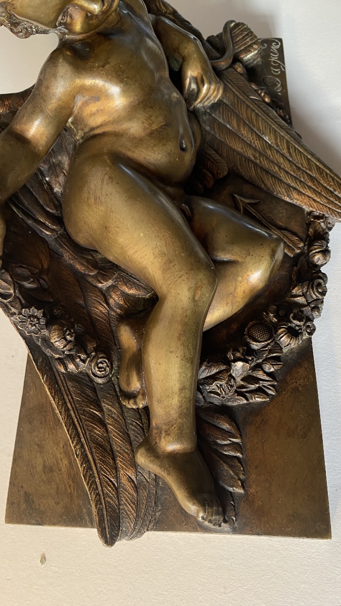 Cupid, Eros, Angel At Rest. 19th-century Bronze.-photo-5