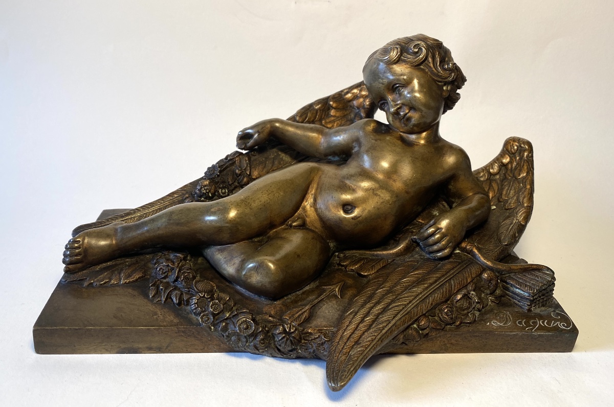 Cupid, Eros, Angel At Rest. 19th-century Bronze.