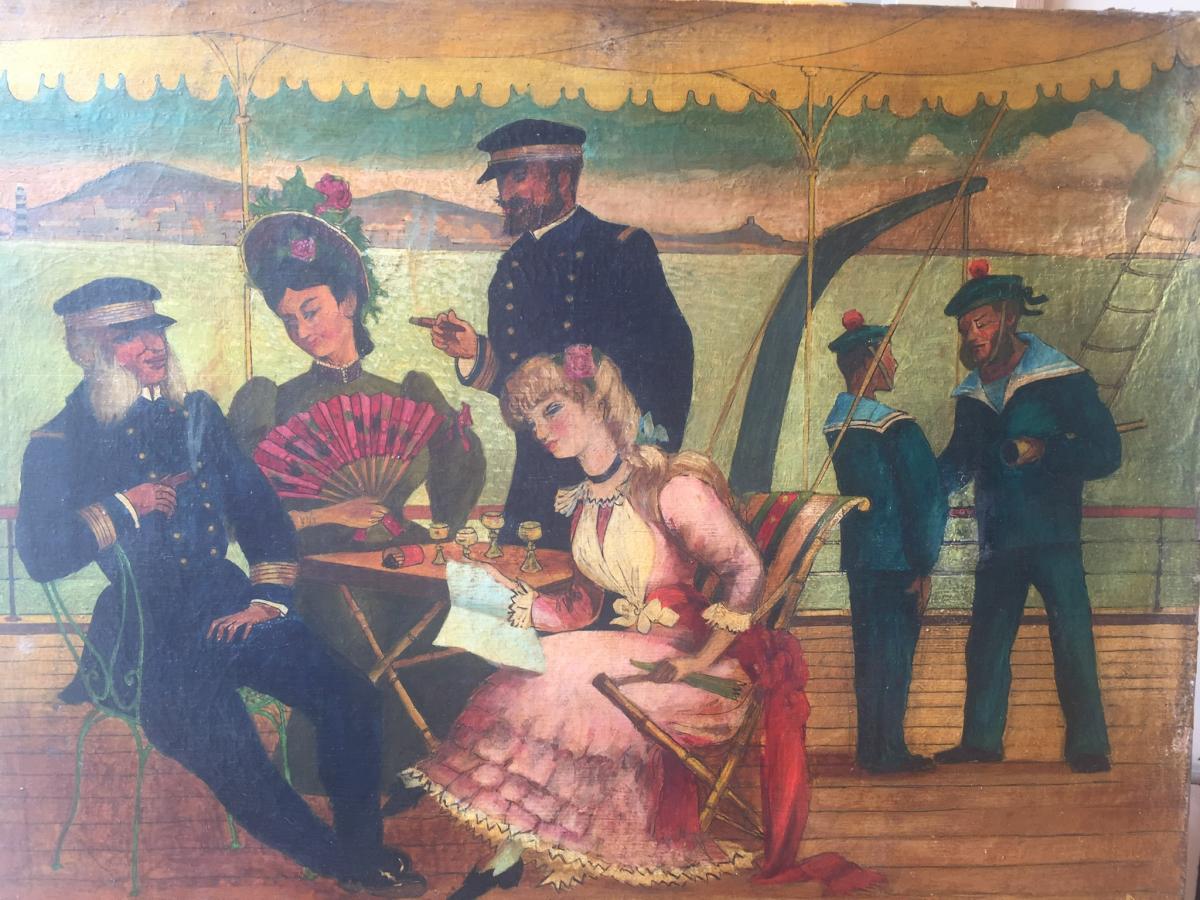 Oil On Canvas. Brittany XIXth . « on Cruise ». Y. Le Bihan. -photo-3