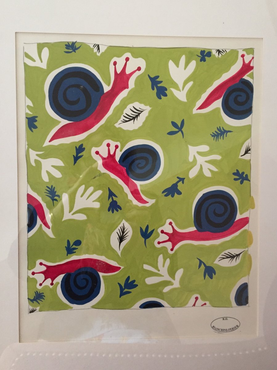 Gouache de Raoul Dufy. Projet de Tissu. Vers 1920.-photo-2