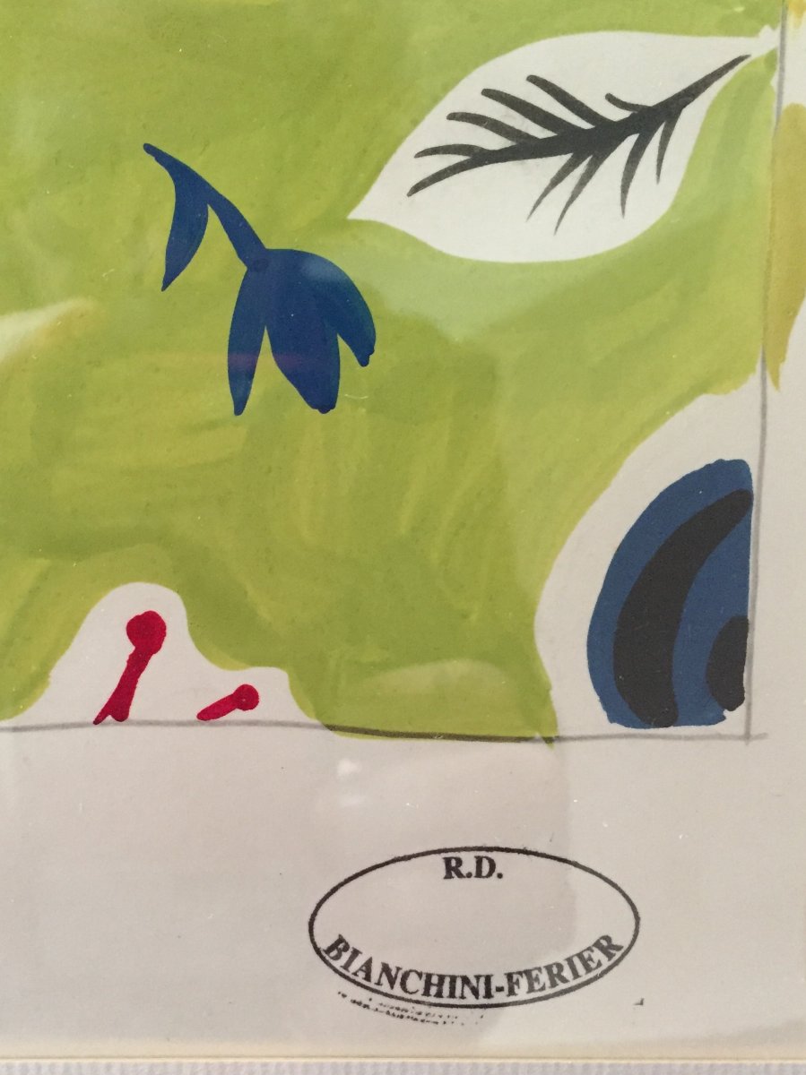 Gouache de Raoul Dufy. Projet de Tissu. Vers 1920.-photo-3