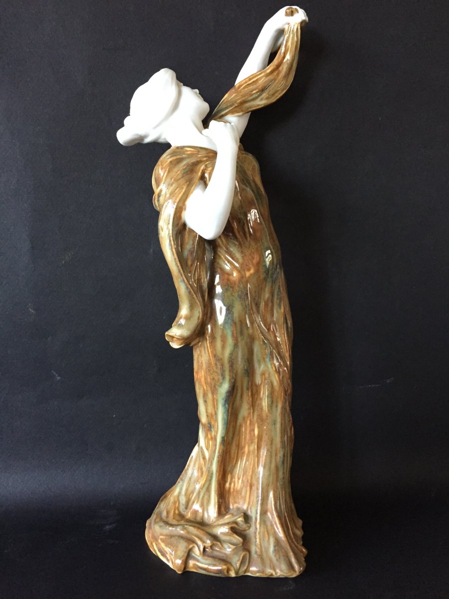 Ceramic Art Nouveau. Glazed Stoneware And Biscuit. Dancer.-photo-3