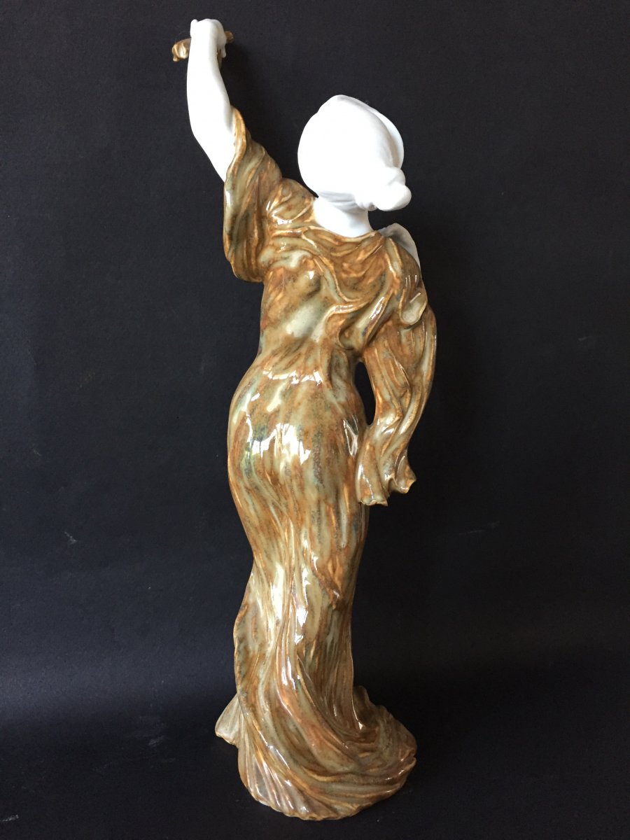 Ceramic Art Nouveau. Glazed Stoneware And Biscuit. Dancer.-photo-4