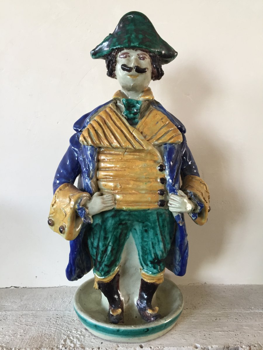 Candlestick In Ceramics XXth. Character In 18th Costume