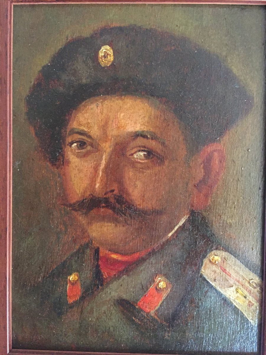 Portrait Of  A Russian Or Sovietic Military. Oil On Panel.-photo-3